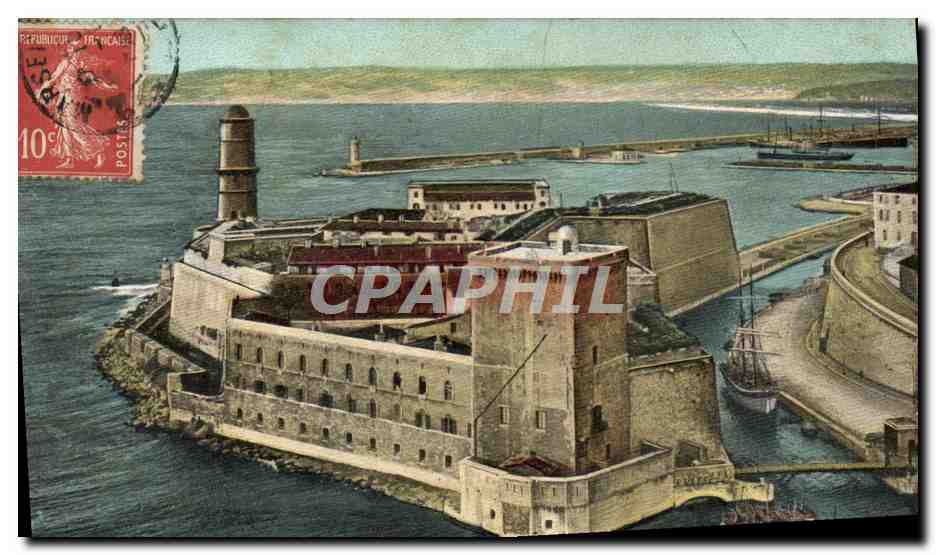 CPA Marseille Le fort St Jean vu du pont a transbordeur
