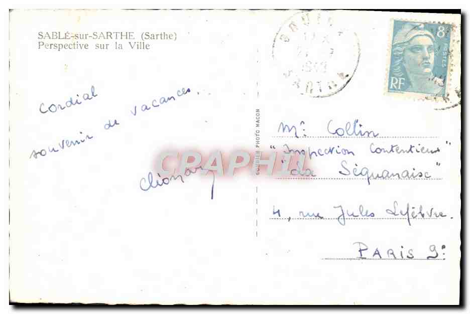 CPA Sable Sur Sarthe Perspective Sur La Ville — Verso