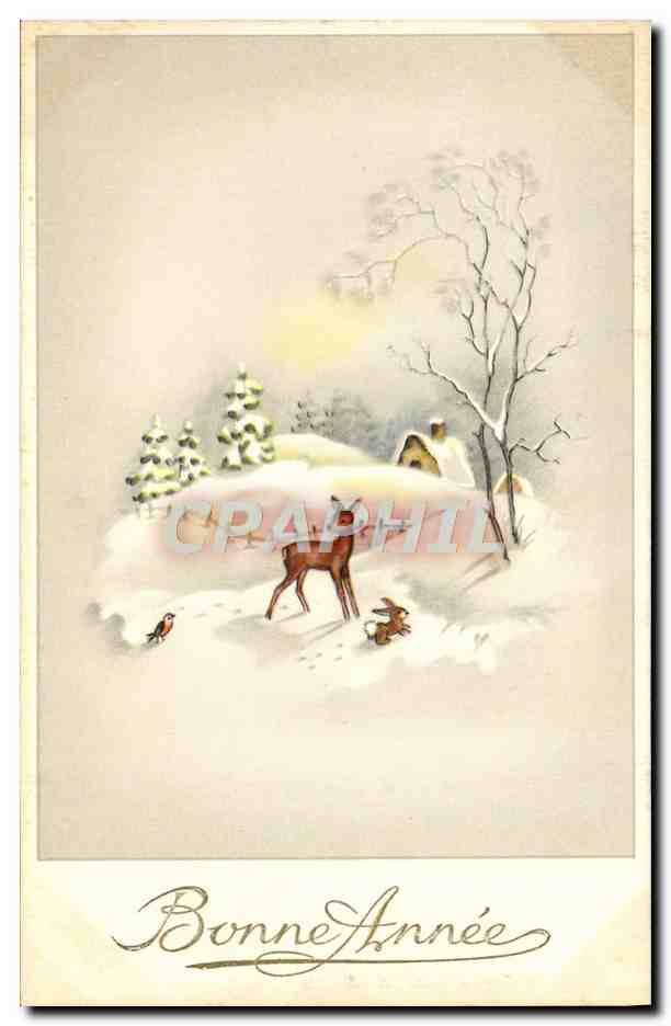 CPA Bonne Annee biche lapin 