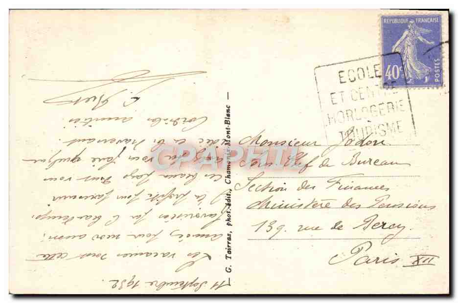 Chamonix-Mont-Blanc — Chalet du Chapeau — G. Tairras, phot.édit. — Verso