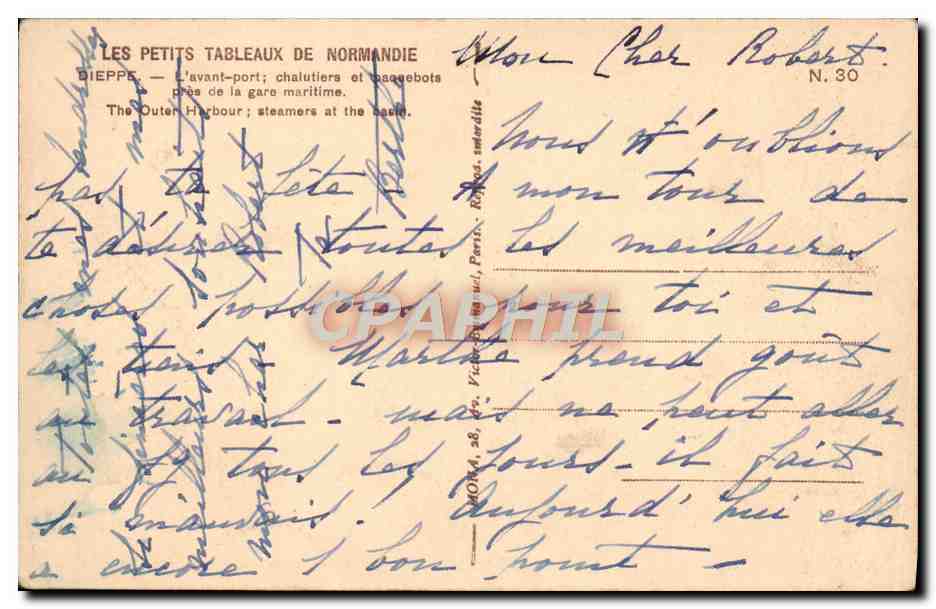 CPA Dieppe L'Avant Port Chalutiers et paquebots pres de la gare maritime  — Verso