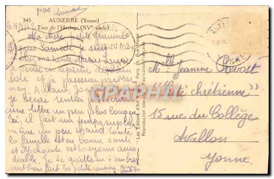 CPA Auxerre TGour de L'Horloge — Rückseite