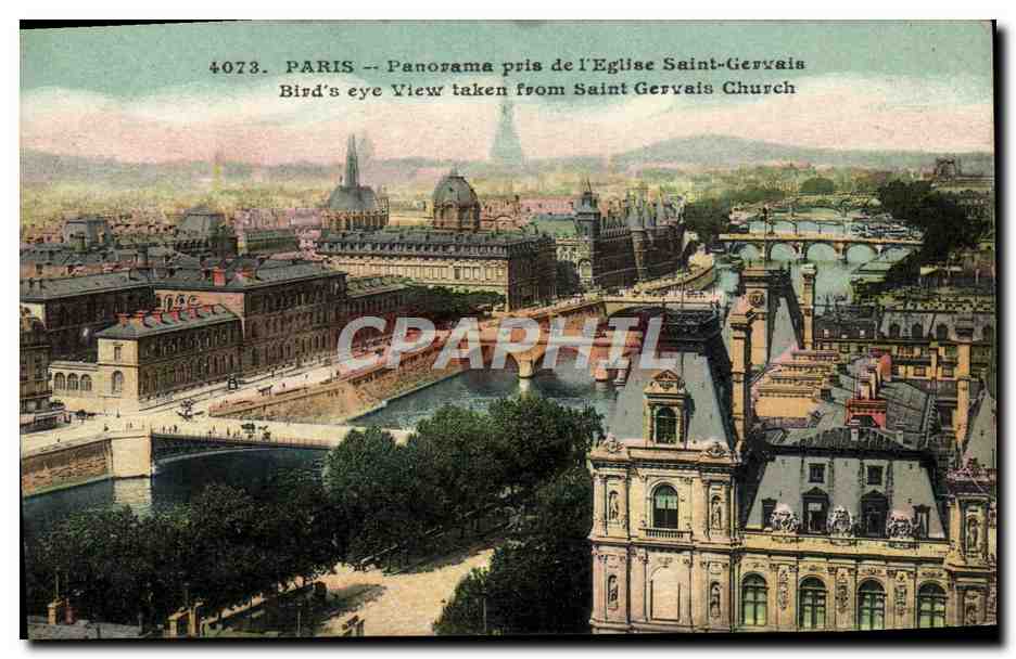 PARIS — Panorama pris de l'Église Saint-Gervais — vue aérienne depuis l'église Saint-Gervais — éditeur : Le Delby, Paris — n° de série 4073