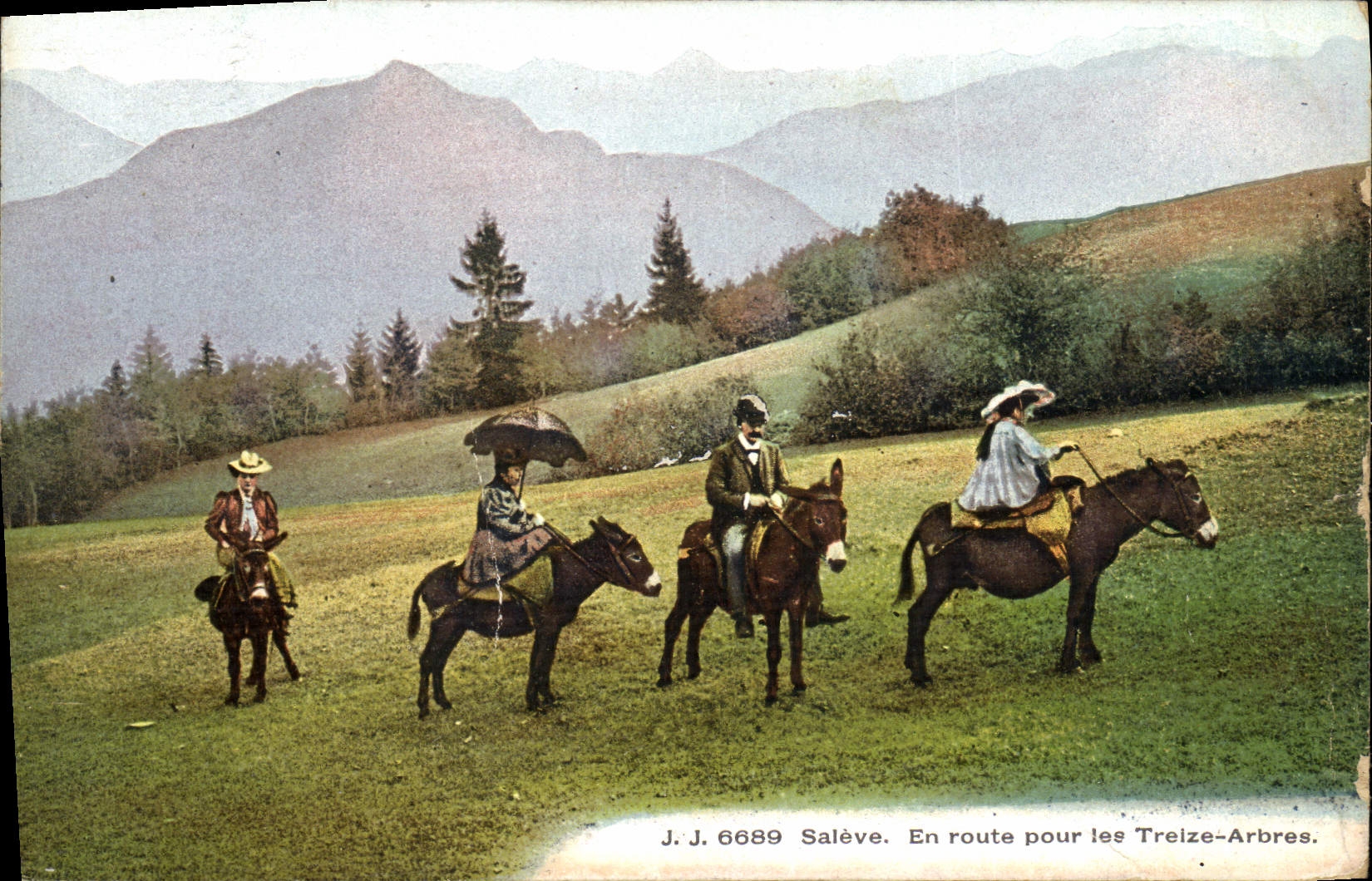 CPA Saleve En route pour les Treize Arbres Ane Mule