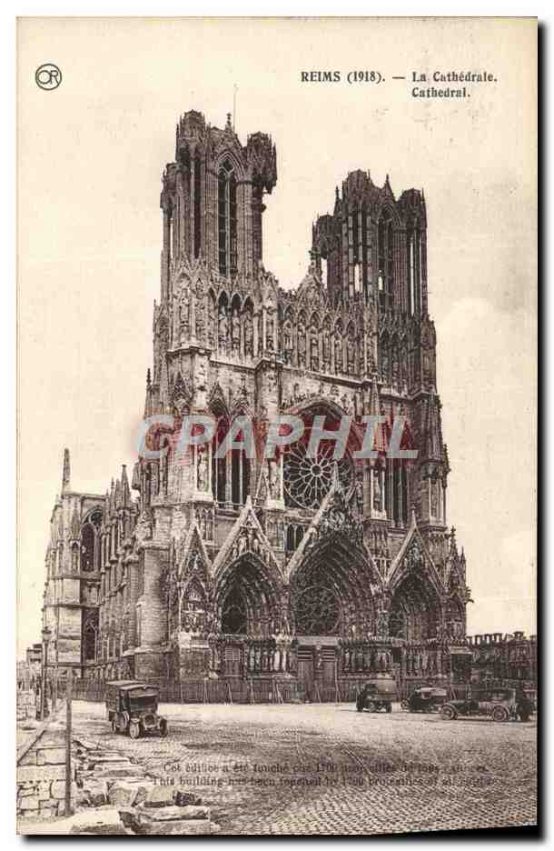 CPA Reims La Cathedrale Militaria