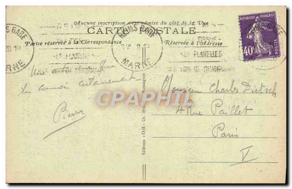 CPA Reims La Cathedrale Militaria — Verso