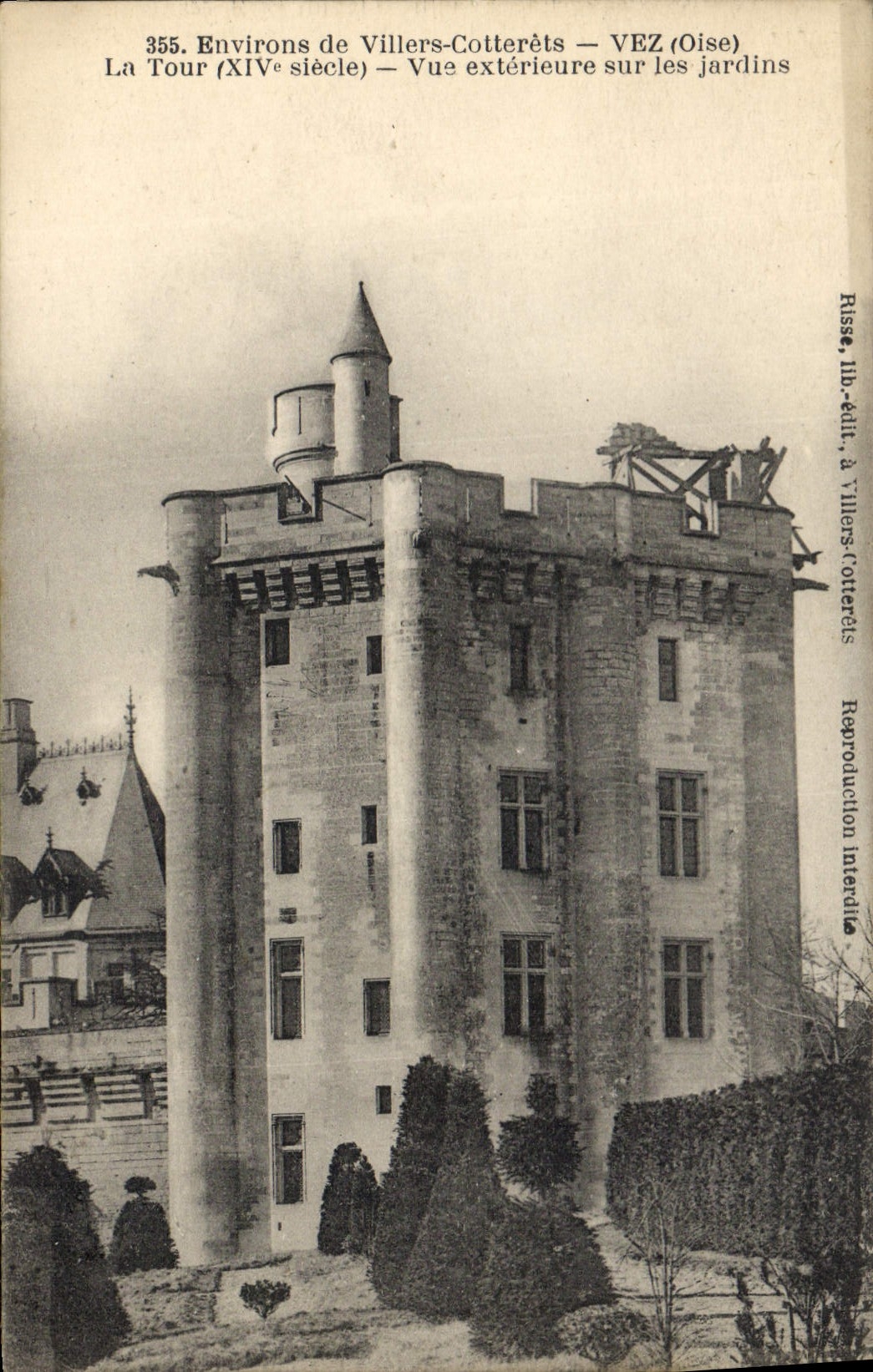 Villers-Cotterêts — La Tour (XIVe siècle) — Vue extérieure sur les jardins — Risse, lith.-édit. à Villers-Cotterêts