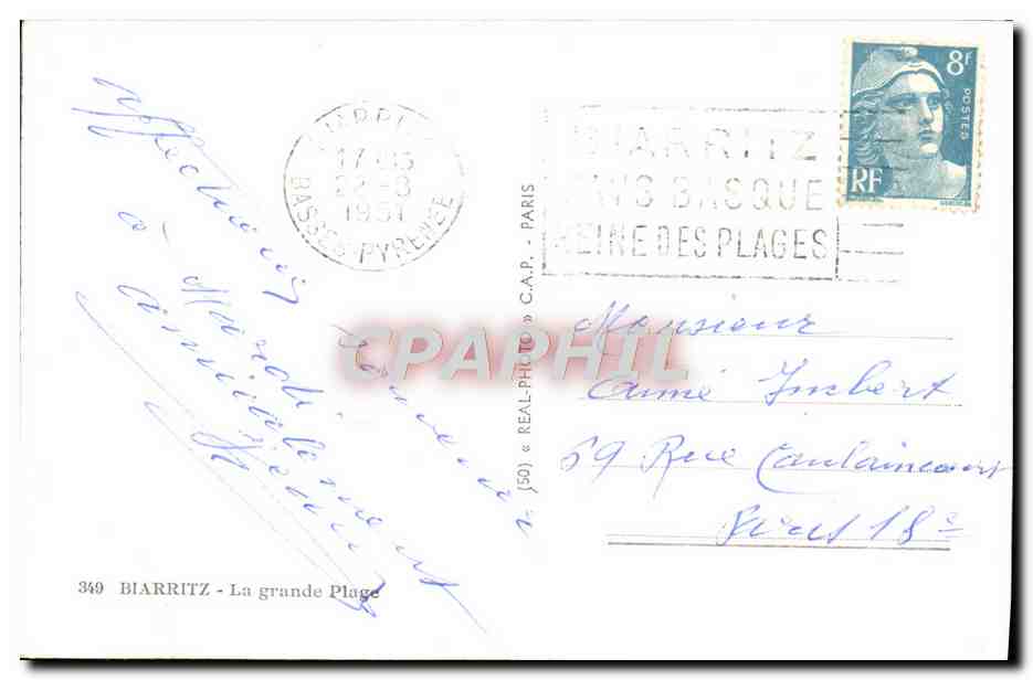 CPA Biarritz la Grande Plage — Verso