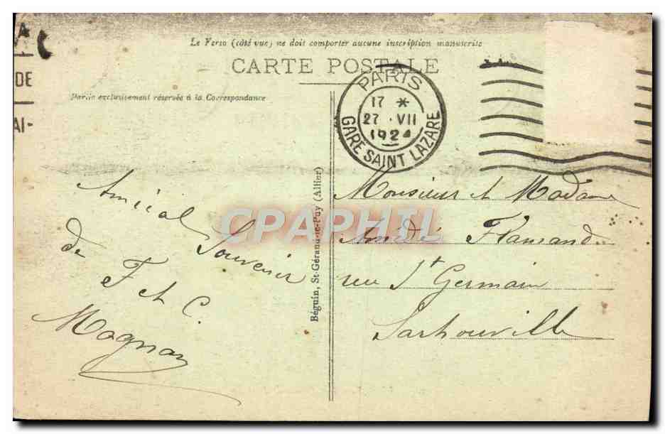 CPA Vichy Les Quais de L'Allier — Verso