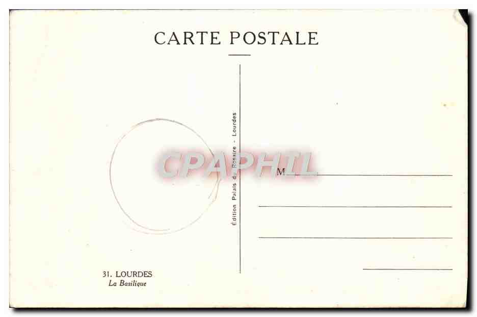 CPA Lourdes La Basilique — Verso