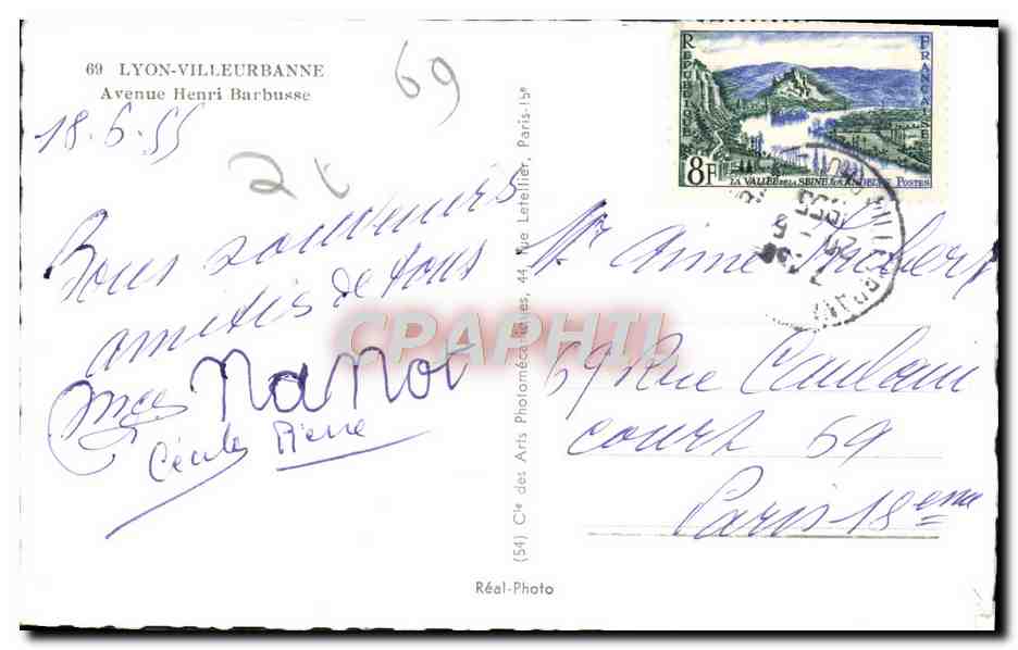 CPM Lyon Villeurbanne Avenue Henri Barbusse — Verso