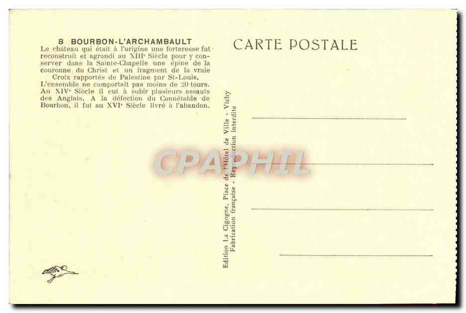 CPA Chateau De Bourbon L'Archambault — Verso