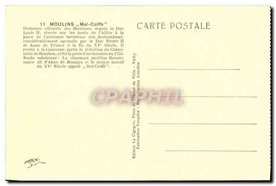 CPA Chateau De Moulins — Verso