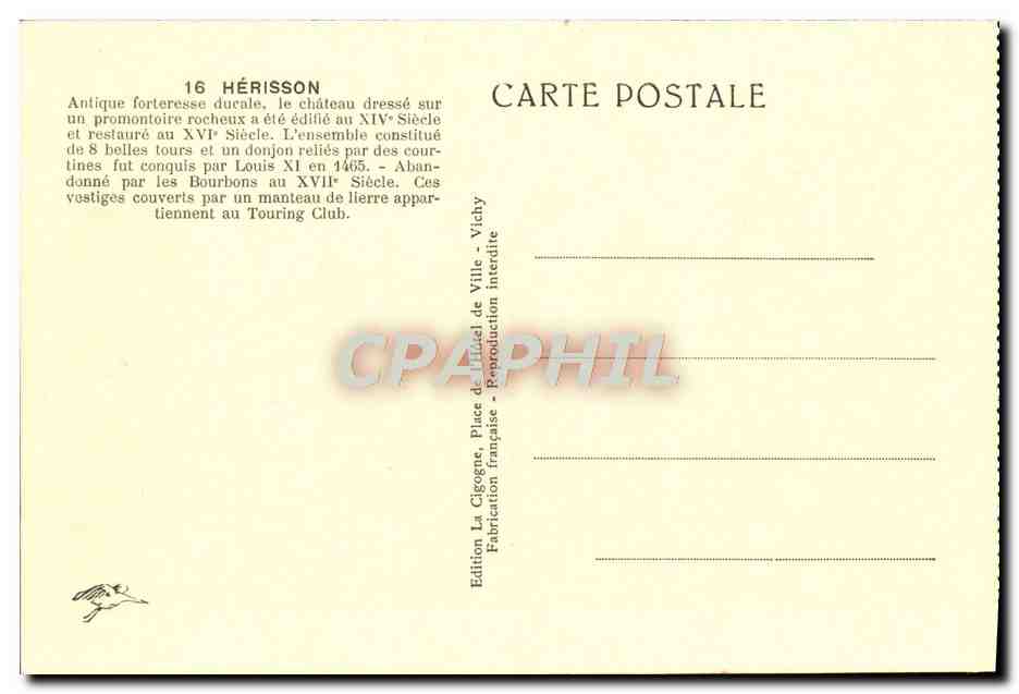 CPA Chateau De Herisson — Rückseite