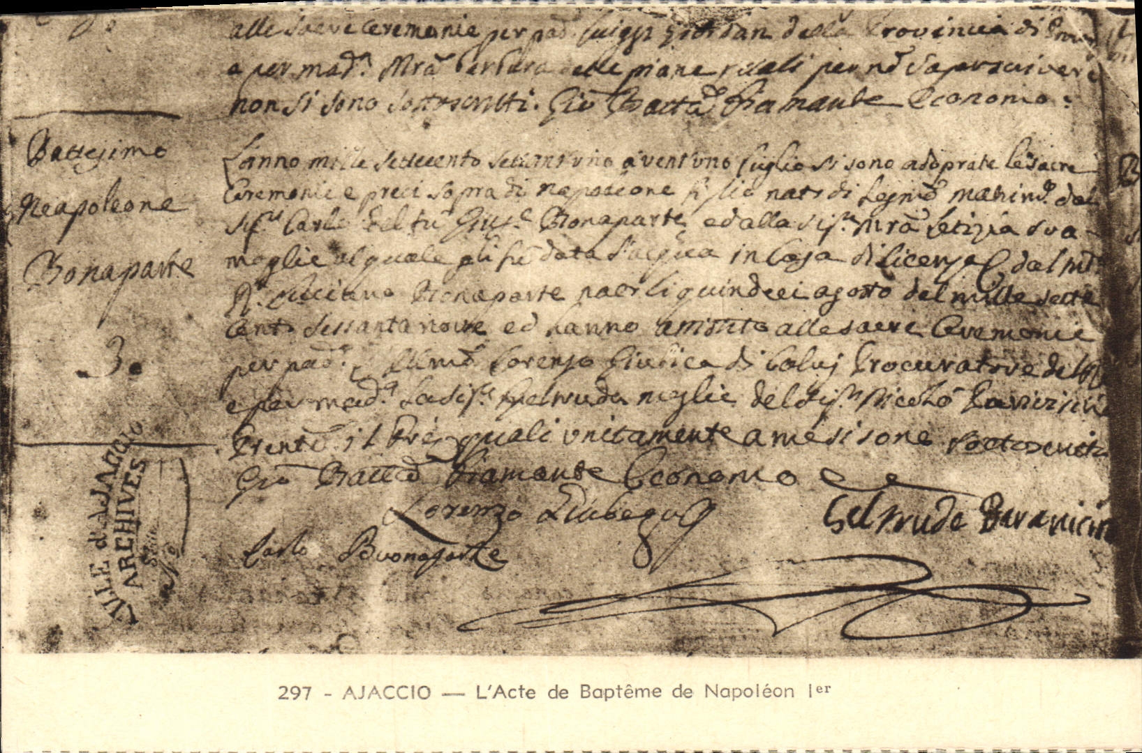 CPA Ajaccio L'Acte De Bapteme De Napoleon 1er