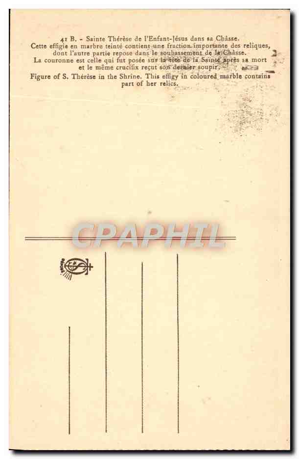 Sainte Thérèse de l'Enfant-Jésus — Effigie en marbre dans sa châsse — éditeur non visible — Rückseite