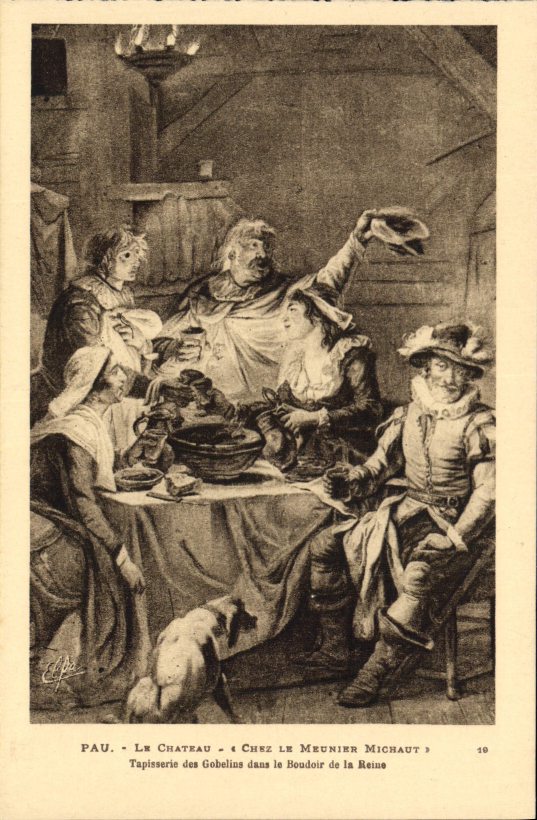 Pau - Le Château - « Chez le Meunier Michaut » — Tapisserie des Gobelins dans le Boudoir de la Reine — Éditeur Labouche Frères, n°19
