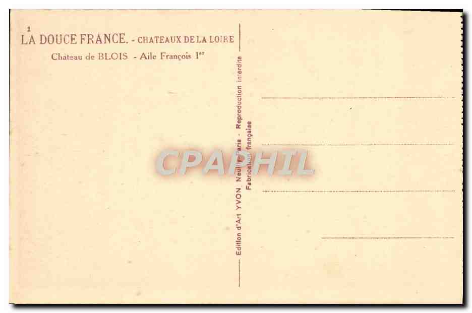 Schloss Blois — Flügel François Ier — Édition d'Art YVON — Rückseite