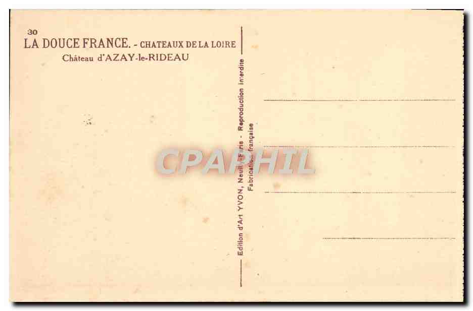CPA Chateaux De La Loire Chateau D'Azay Le Rideau — Verso