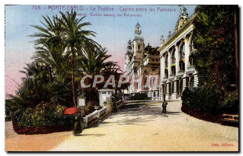 CPA Monte Carlo Le Theatre Casino Entre Les Palmiers