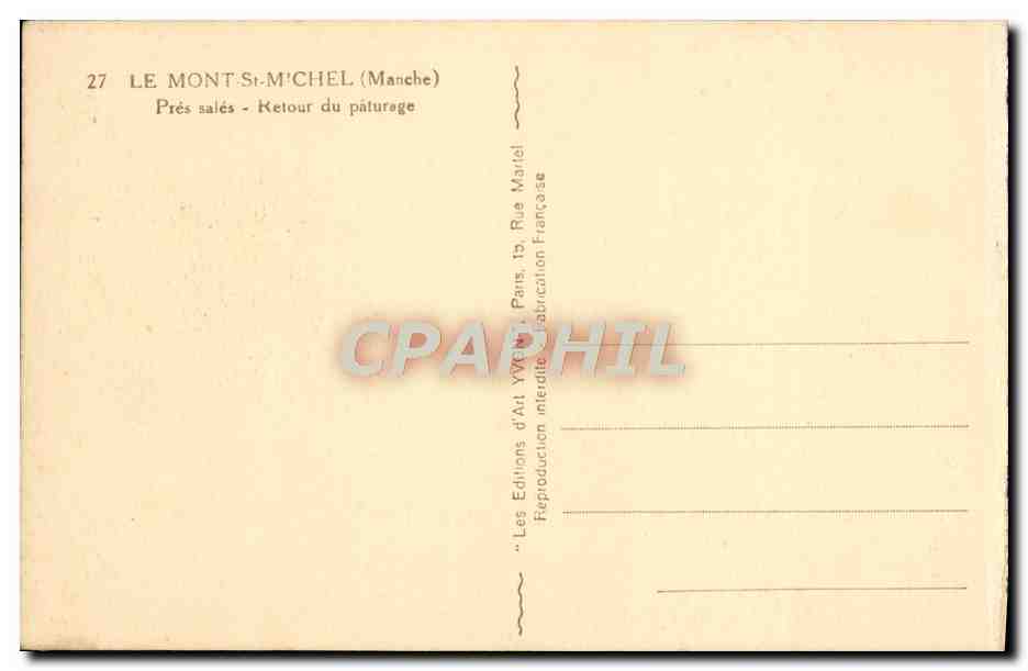 Mont-Saint-Michel — Salzige Wiesen — Rückkehr vom Weiden — Les Éditions d'Art Yvan, Paris — Rückseite