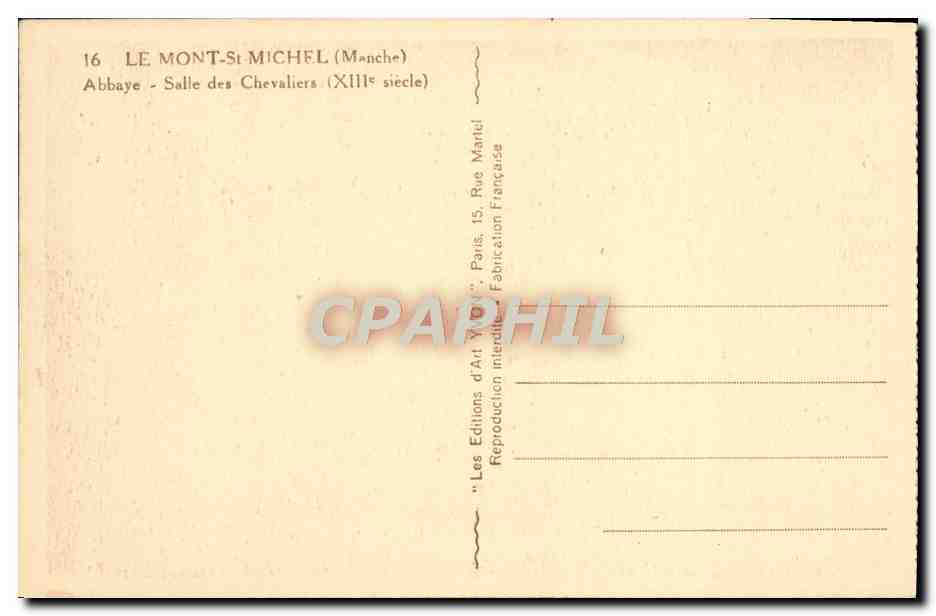 CPA Le Mont St Michel Pres Sales Abbaye Salle des Chevalies — Verso