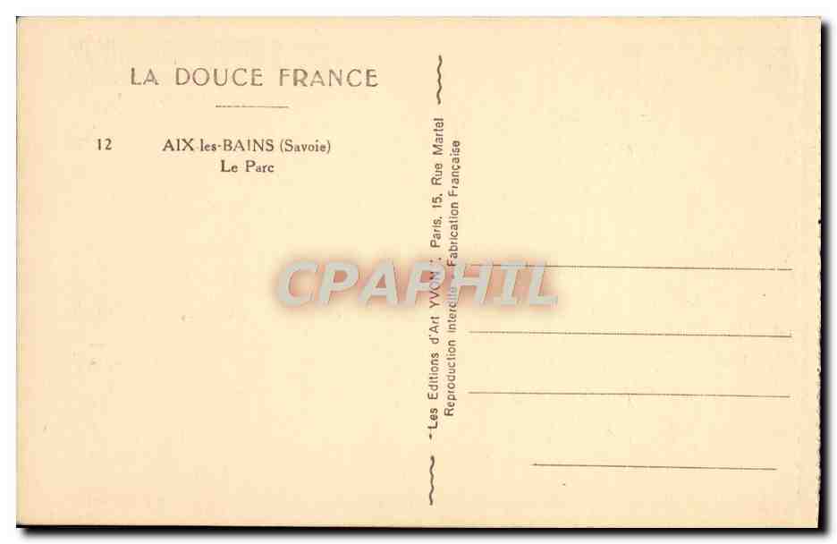 CPA Aix Les Bains Le Parc — Rückseite