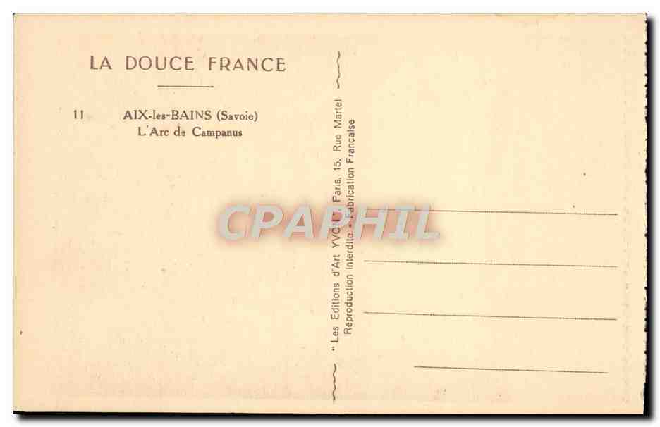 L'Arc de Campanus — Aix-les-Bains (Savoie) — Les Éditions d'Art YVC, Paris — Rückseite