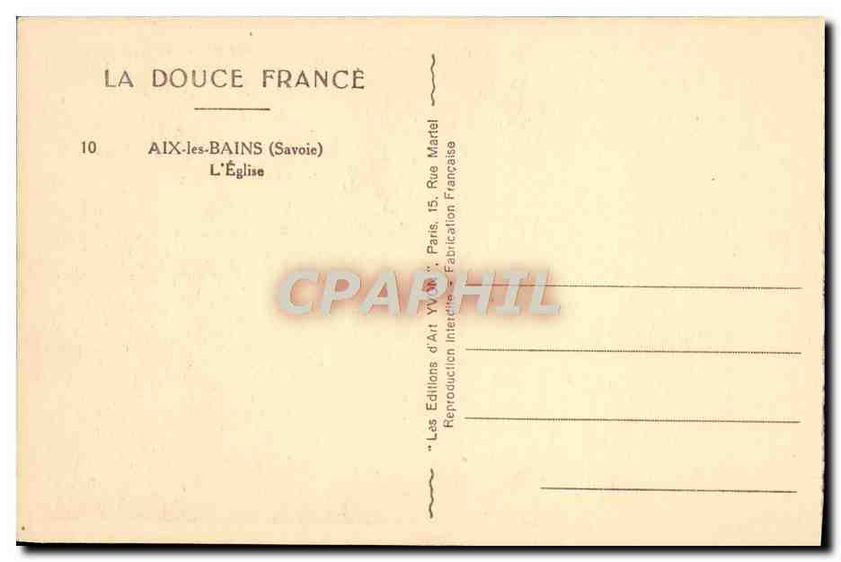 CPA Aix Les Bains L'Eglise — Verso