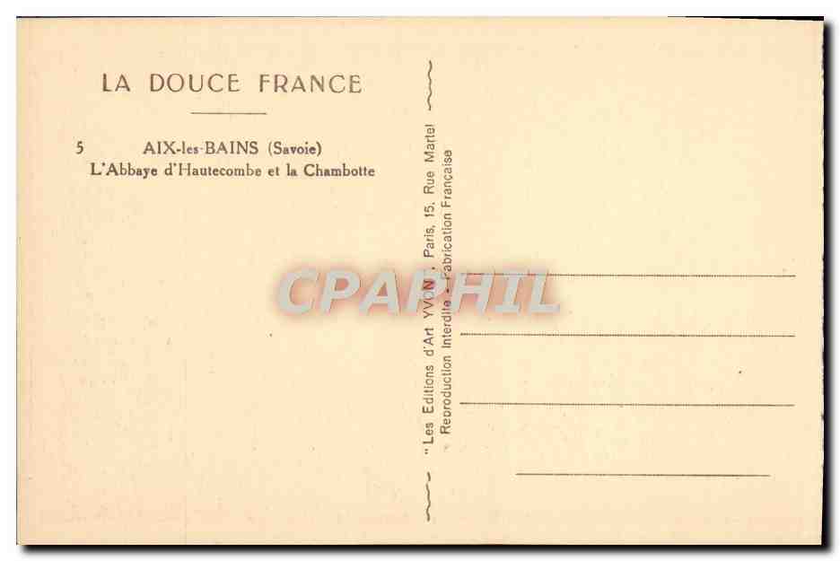 CPA Aix Les Bains L'Abbaye D'Hautecombe a la Chambotte — Verso
