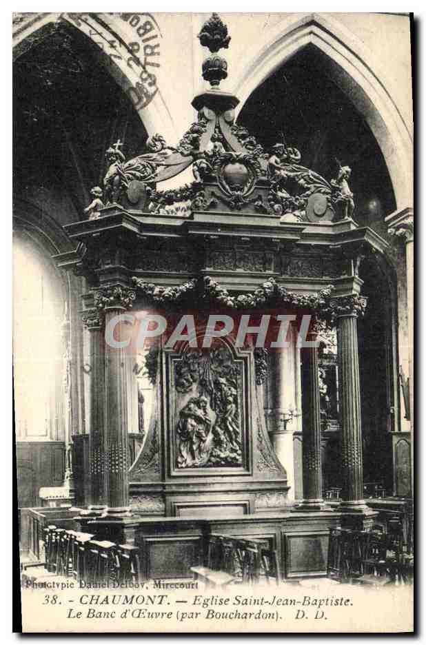 Chaumont — Église Saint-Jean-Baptiste — Le Banc d'Œuvre (par Bouchardon). Phototypie Daniel Delboy, Mirecourt.
