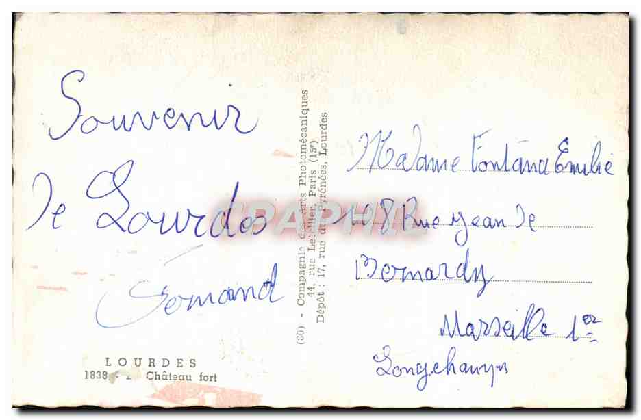 CPM Lourdes Chateau Fort — Verso