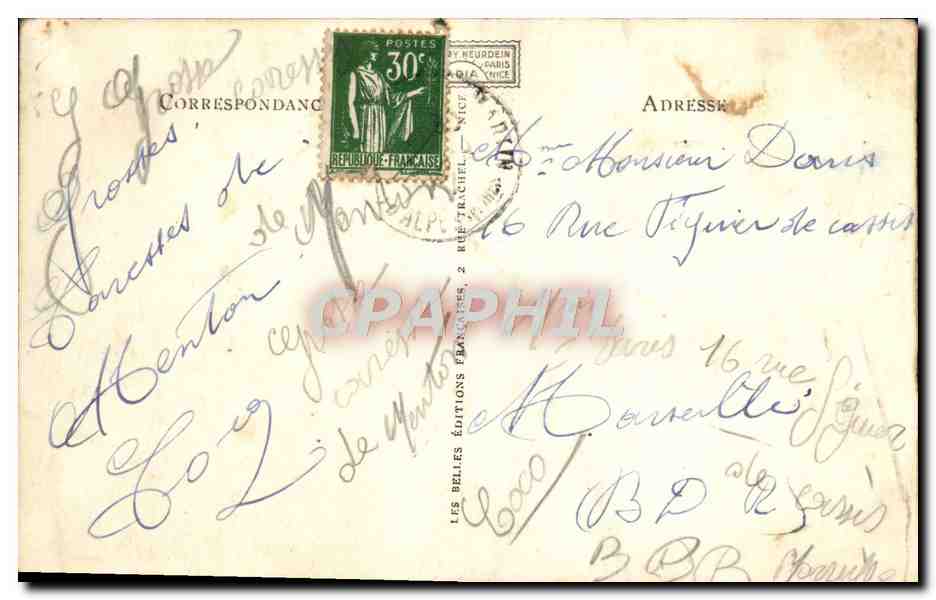 CPA Menton Le Pont Saint Louis Frontiere Franco Italienne — Rückseite