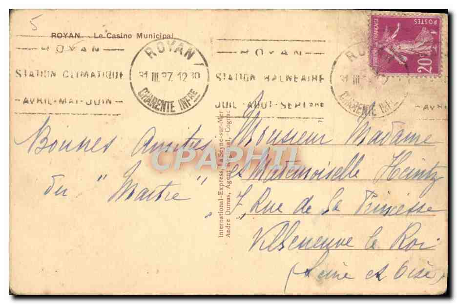 CPA Royan Le casino municipal — Rückseite