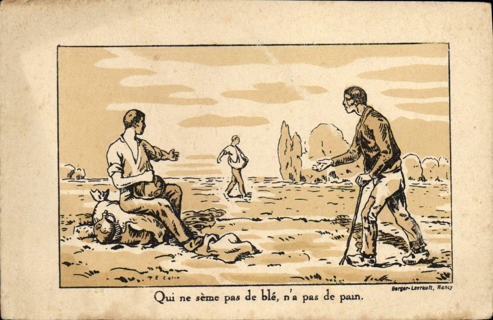 Ländliche Szene — Sprichwort über die Arbeit — Berger-Lorrault, Nancy