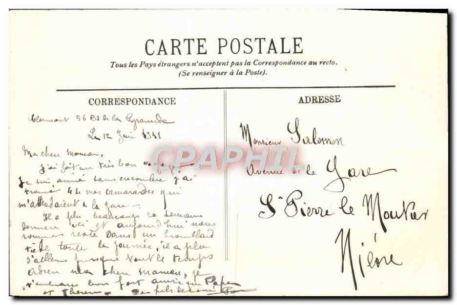 CPA Environs Du Mont Dore Le Puy De Sancy — Verso
