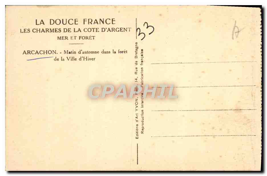 Arcachon — Matin d'automne dans la forêt de la Ville d'Hiver — Éditions d'Art YVON — Rückseite