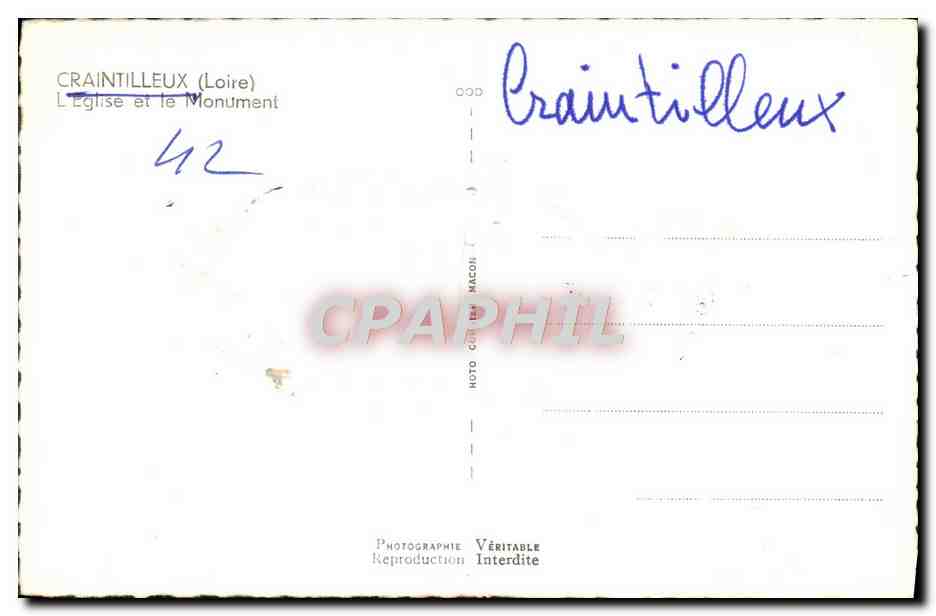 CPM Craintilleux L'Eglise Et Le Monument — Rückseite