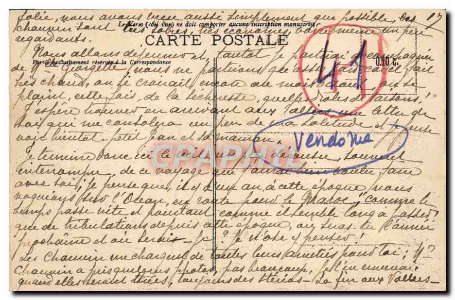 CPA Vendome L'Hotel De Ville — Rückseite