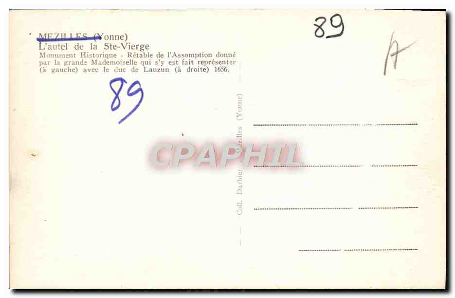 CPA Mezilles L'Autel De La Ste Vierge — Rückseite