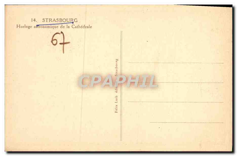 CPA Strasbourg Horloge Astronomique De La Cathedrale — Verso