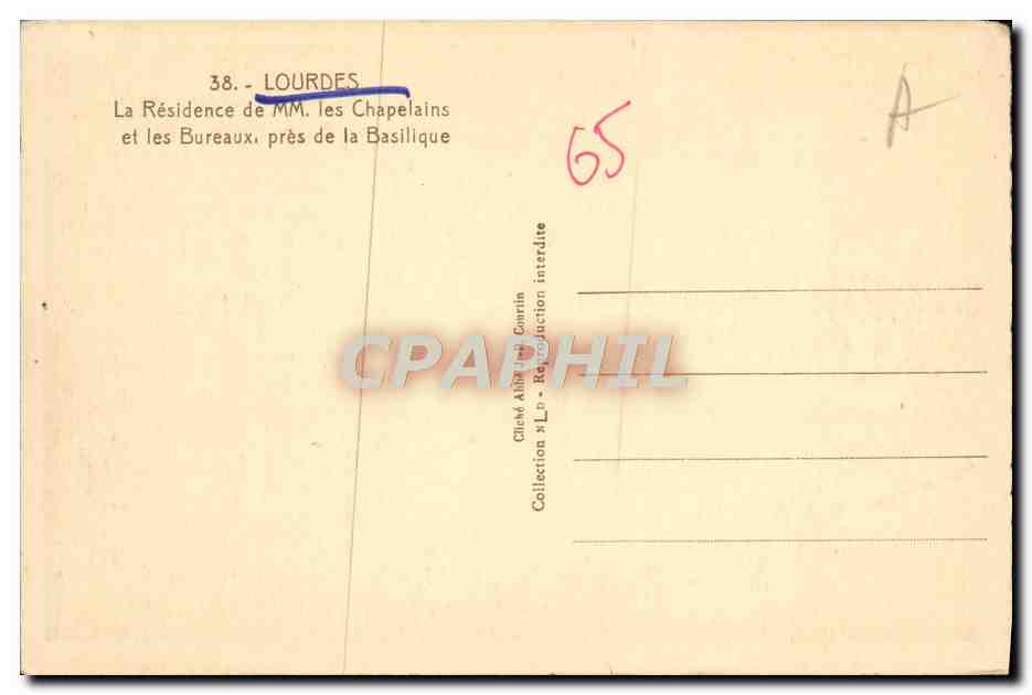CPA Lourdes La Residence De MM Les Chapelains et les bureaux pres de la basilique — Back