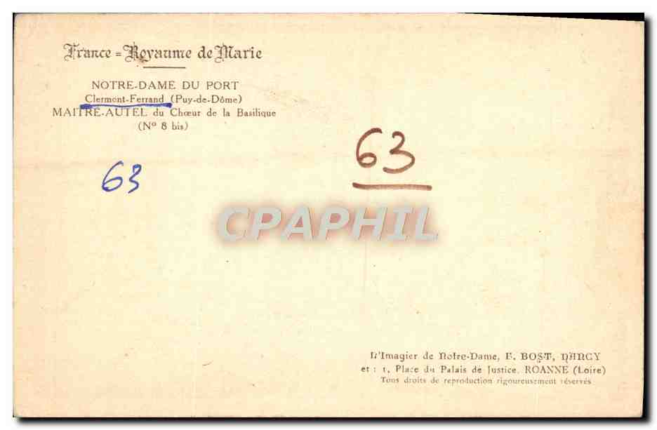 Intérieur de la basilique Notre-Dame du Port — Clermont-Ferrand — éditeur E. Bošt, Roanne — Verso