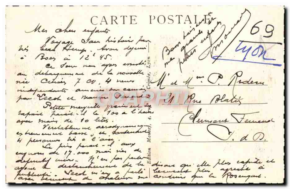 CPA Lyon Artistique La Fontaine Bartholdi — Verso
