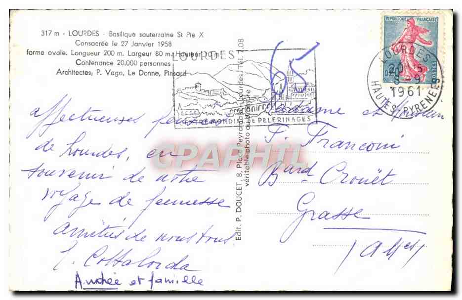 CPM Lourdes Basilique Souterraine — Verso