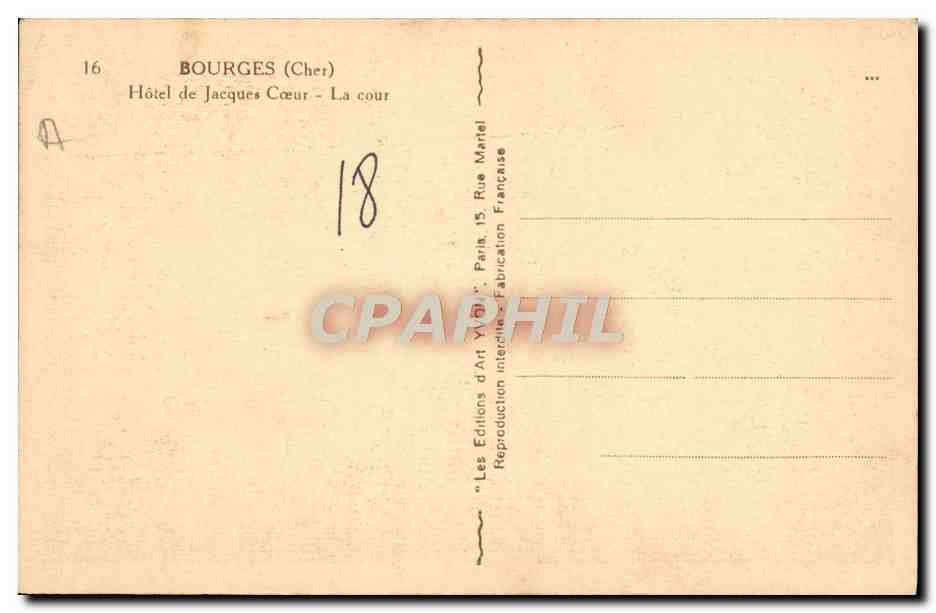 CPA Bourges Hotel De Jacques Coeur La Cour — Rückseite