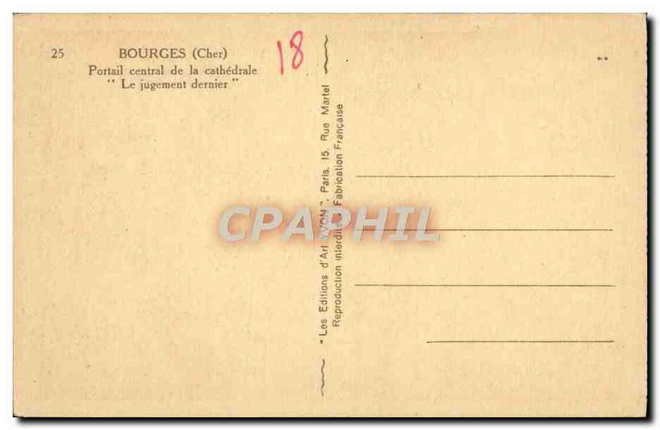 CPA Bourges Portail Cental de la Cathedrale Le jugement dernier — Rückseite