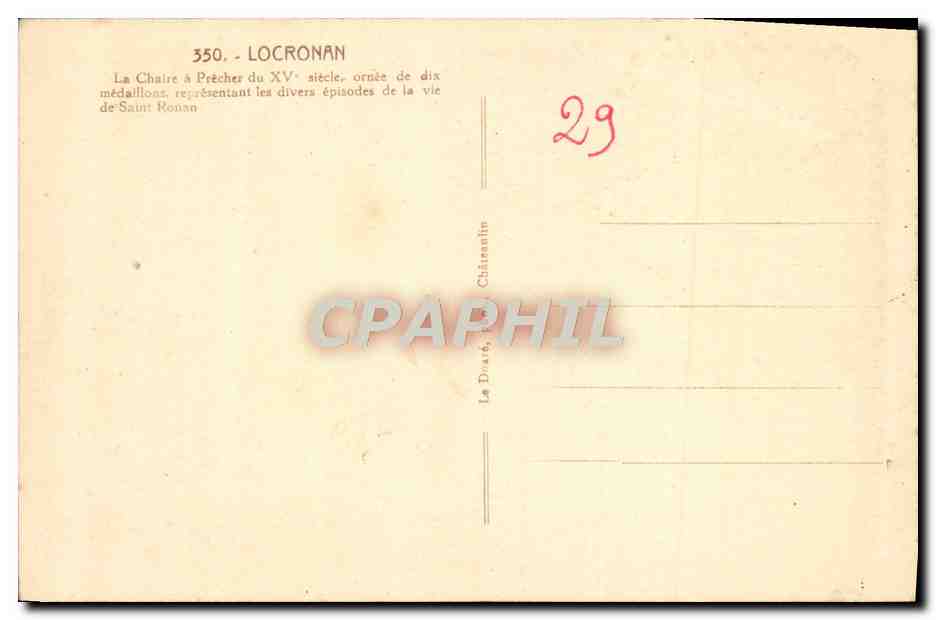 CPA Locronan La Chaire a Precher du XV Siecle — Rückseite