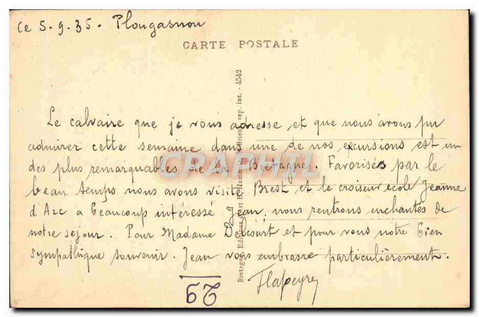 CPA Calvaire De Plougastel Daoulas — Rückseite
