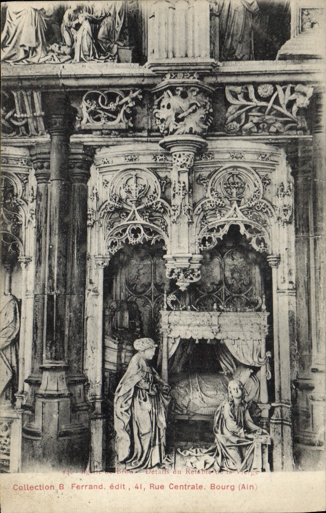 Détails du Retable de la Vierge — Église de Bron — Collection B Ferrand, édit, 41, Rue Centrale, Bourg (Ain)